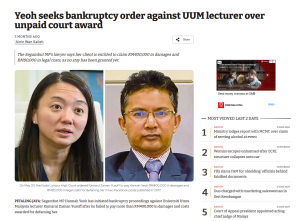 bankruptcy proceedings used against debtor who failed to pay damanges for defamation