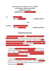 form 41 bankruptcy petition sample Malaysia showing initial judgement debt and accrued interest page 1