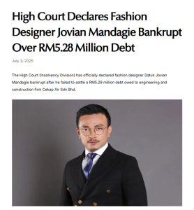 news article of bankruptcy proceedings against an individual debtor in Malaysia