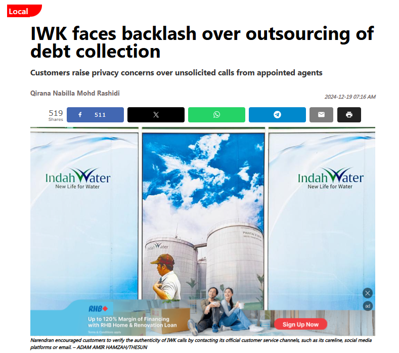 news article of business in malaysia being criticised for outsourcing to debt collectors who harassed customers